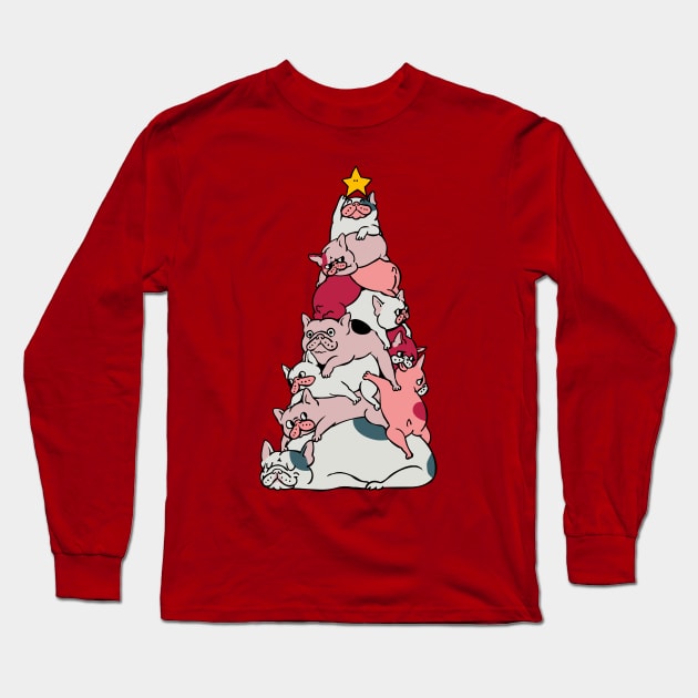 Christmas Tree French Bulldog Long Sleeve T-Shirt by huebucket